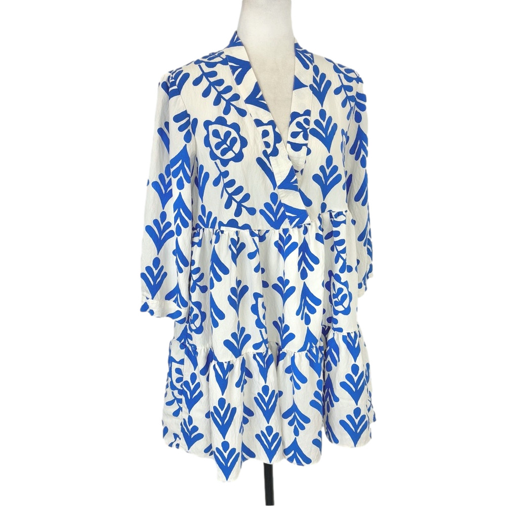 Zara ivory and blue dress